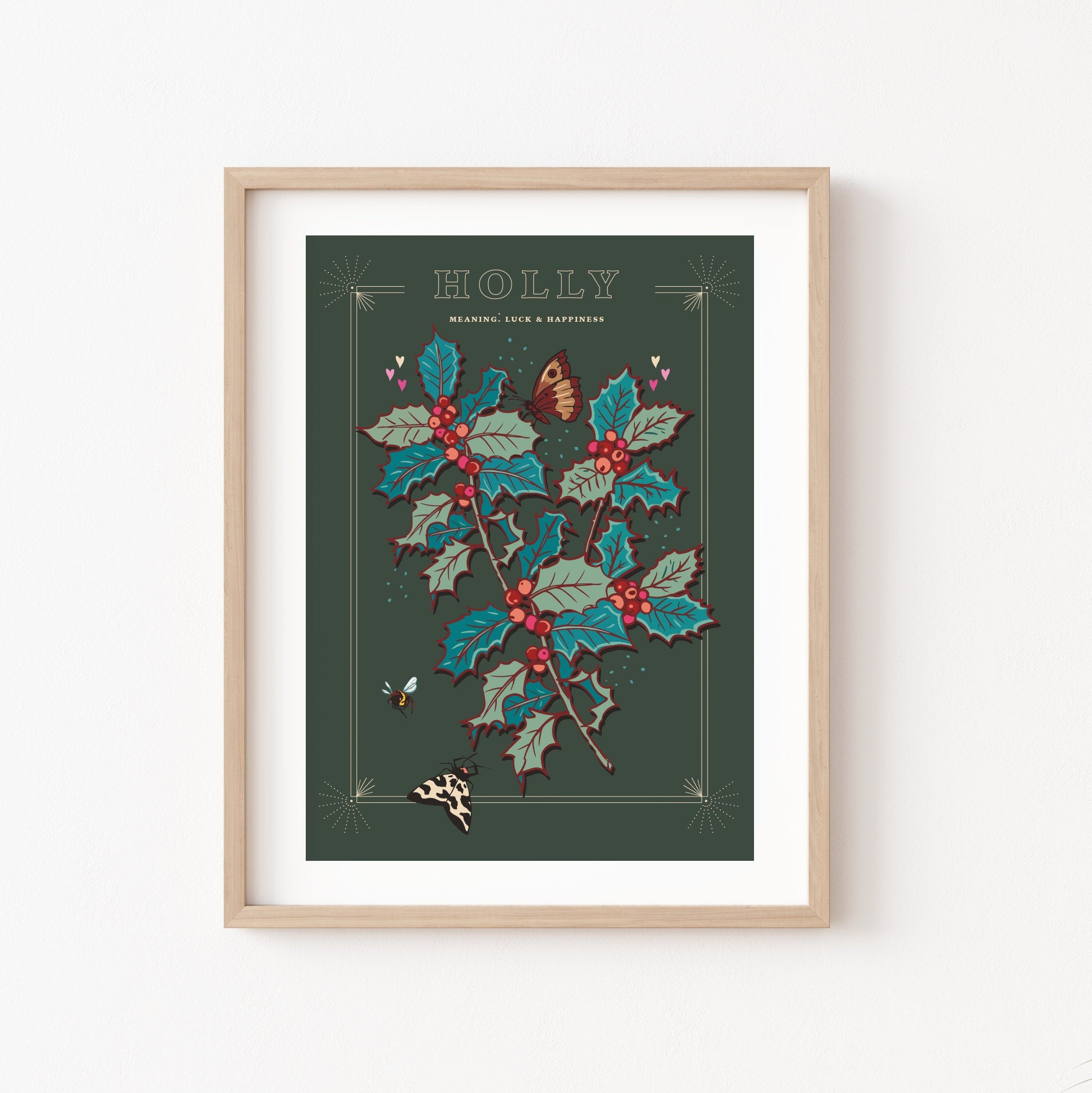 Holly Berries December Birth Month Wall Art Print
