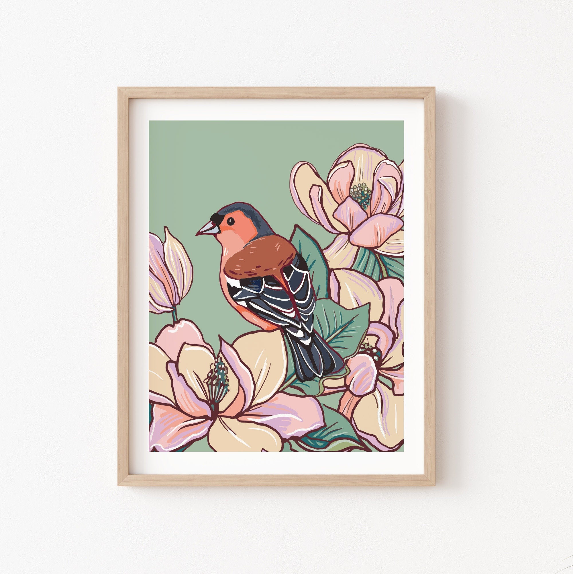 Chaffinch and Magnolia Wall Art Print