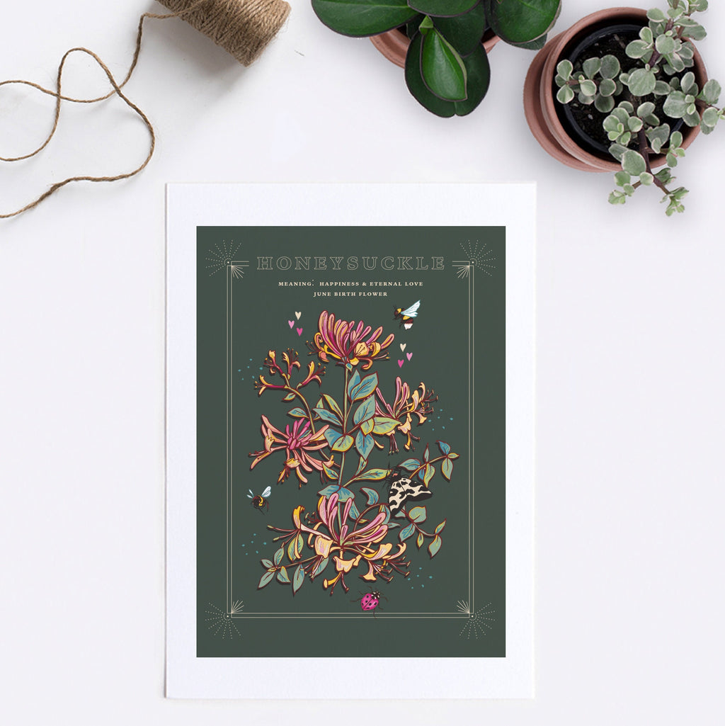 Honeysuckle June Birth Flower Wall Art Print