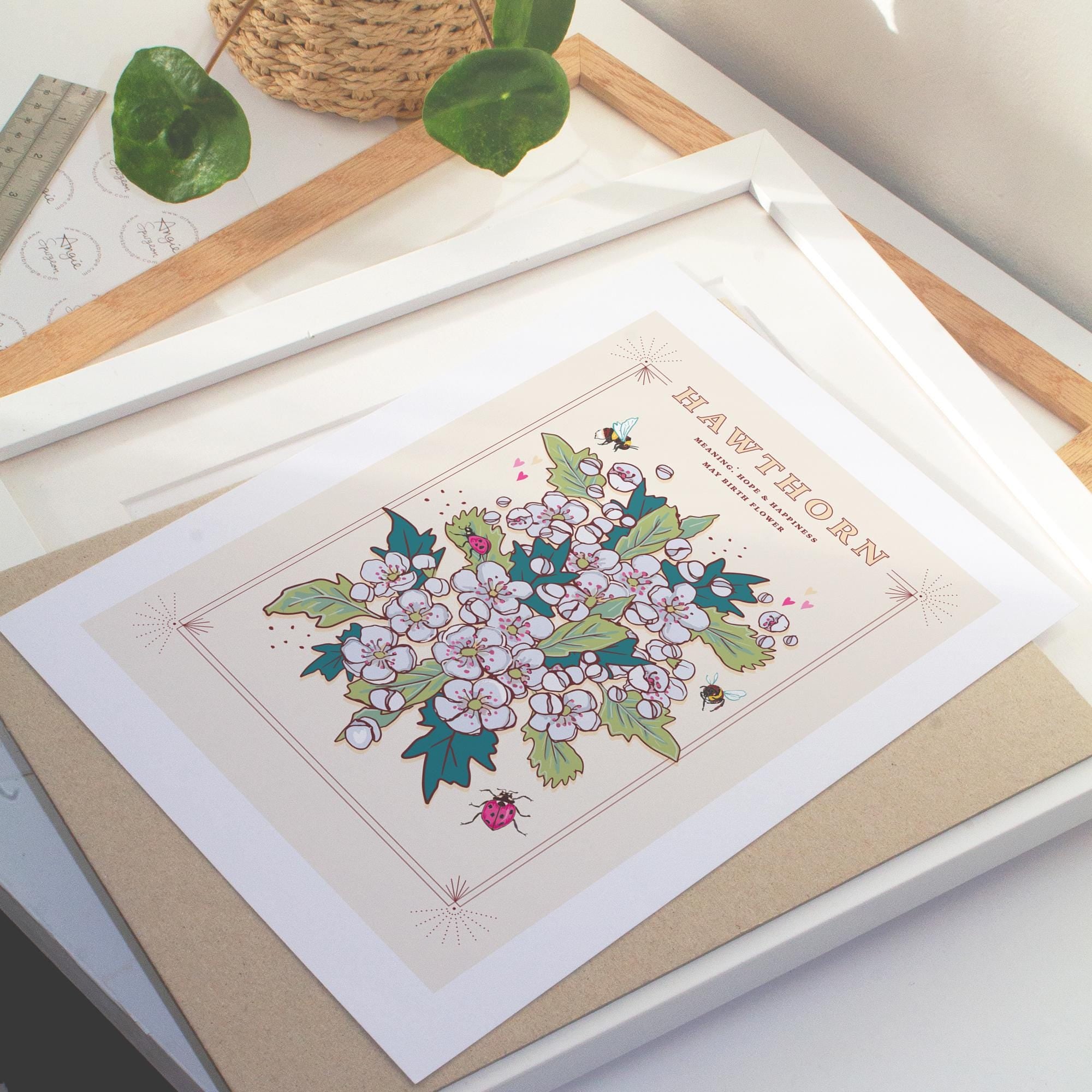 Hawthorn May Birth Flower Wall Art Print