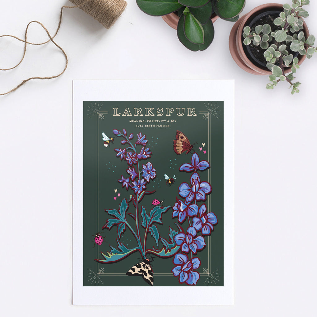 Larkspur July Birth Flower Wall Art Print