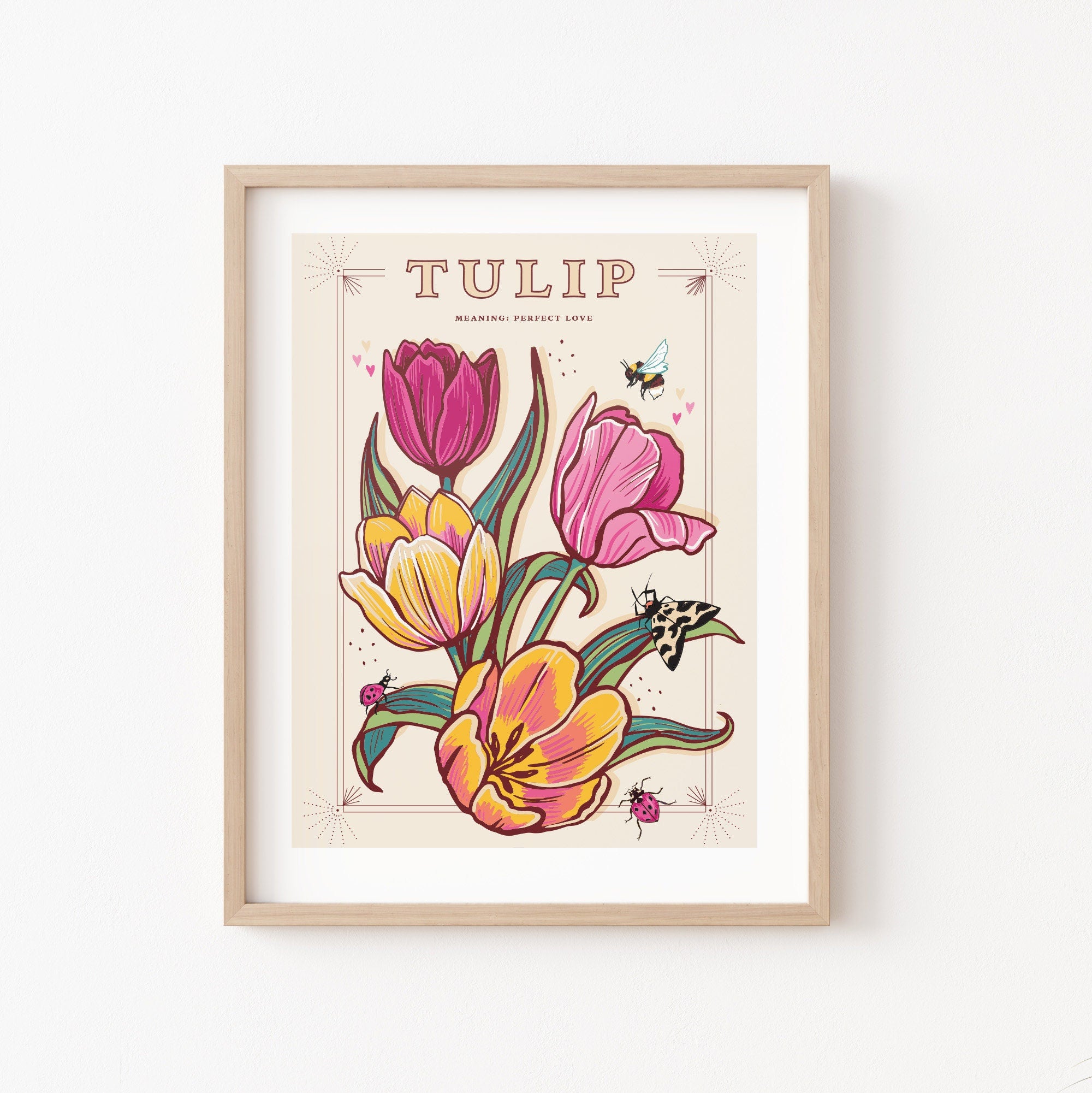 Tulip Wall Art Print, Meaning of Flowers Vintage Seed Packet Style Illustration Print