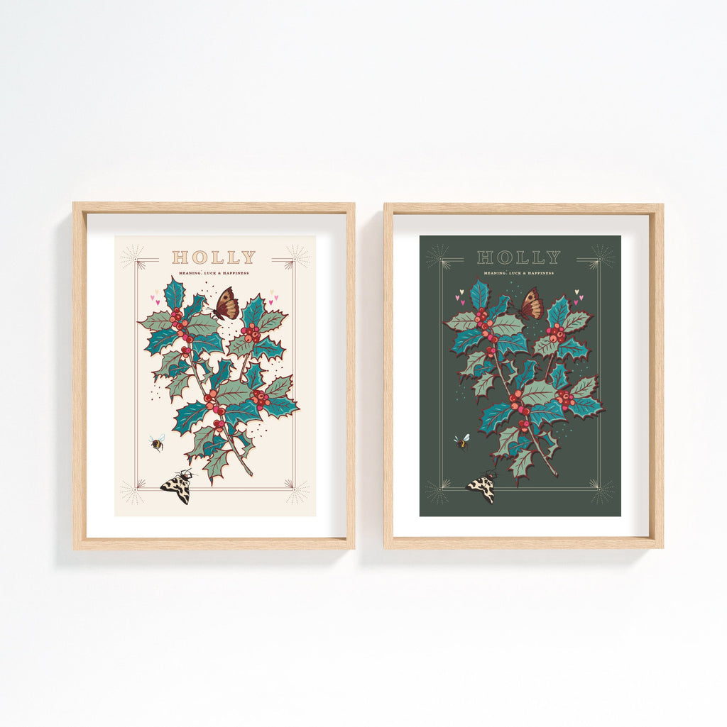 Holly Berries December Birth Month Wall Art Print