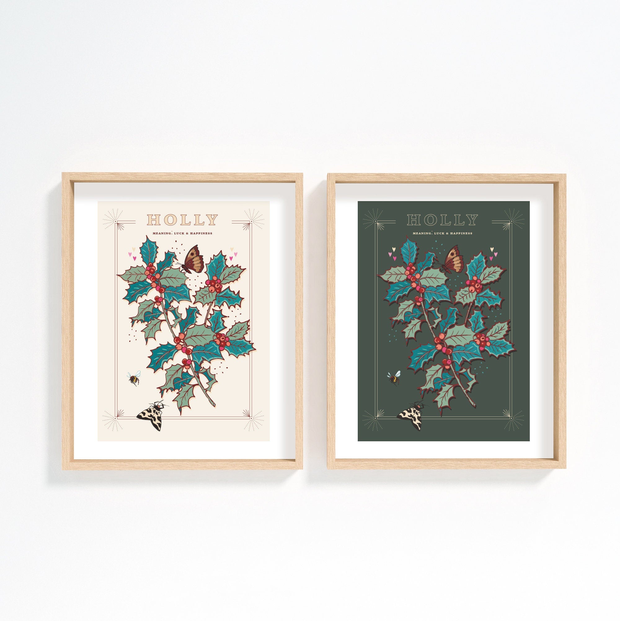 Holly Berries December Birth Month Wall Art Print