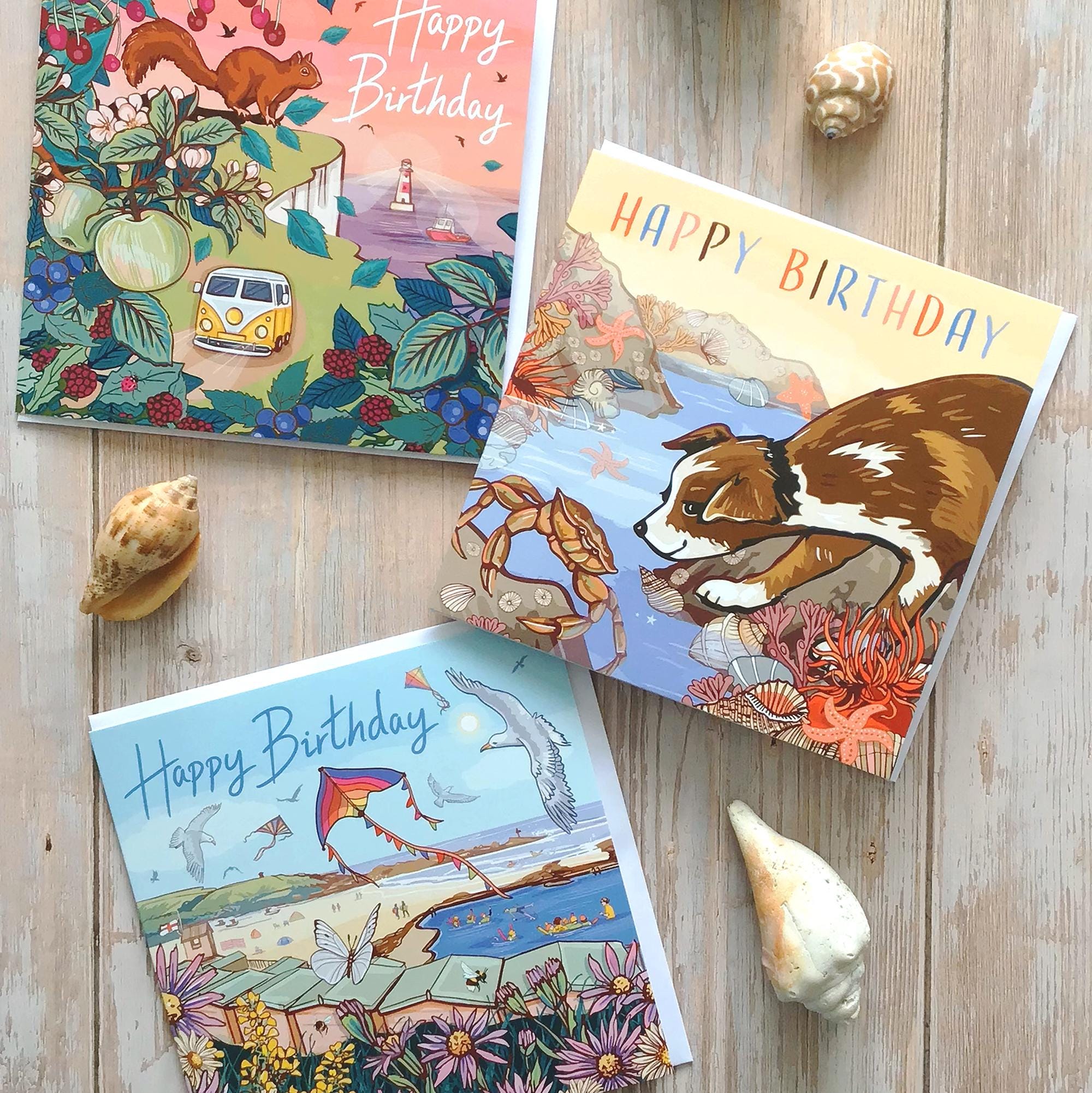 Coastal Birthday Card Set of 3 British Seaside Designs