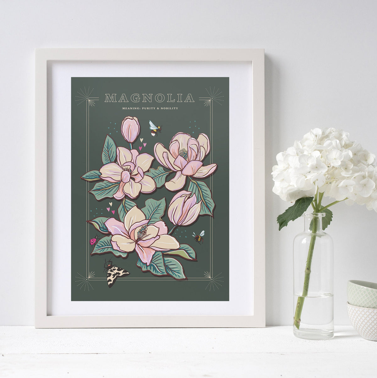 Magnolia Wall Art Print, Meaning of Flowers Illustration Print