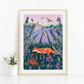 Fox in a Lavender Field Hand-Drawn Wall Art Print