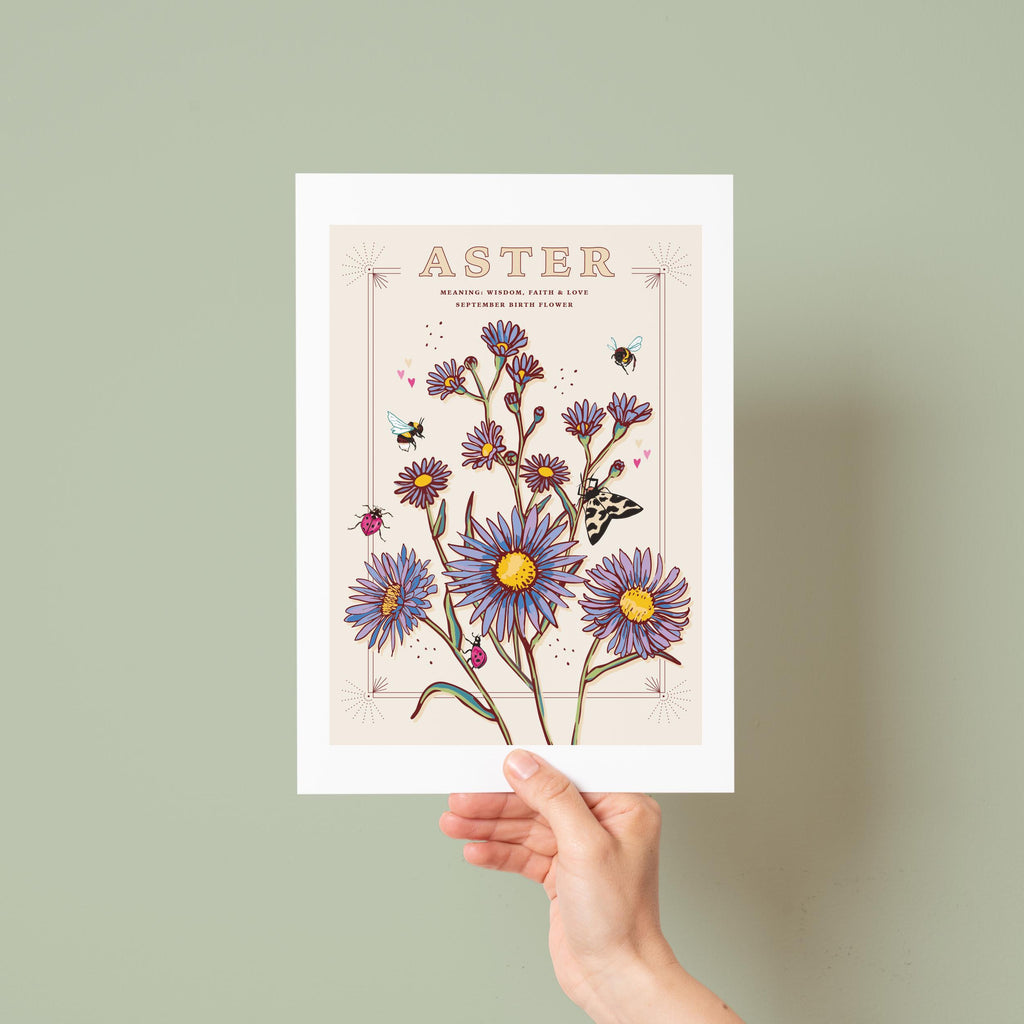 Aster September Birth Flower Wall Art Print