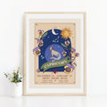 Capricorn Wall Art Print, Zodiac Sign and Flowers Illustration Print