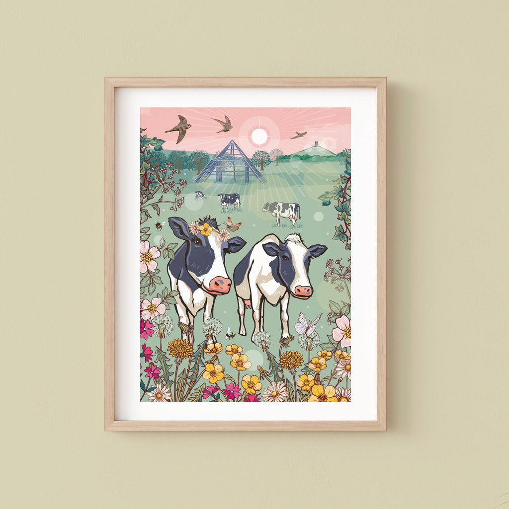 Glastonbury Cows Wall Art Print, Moo-Sic Festival Illustration Print