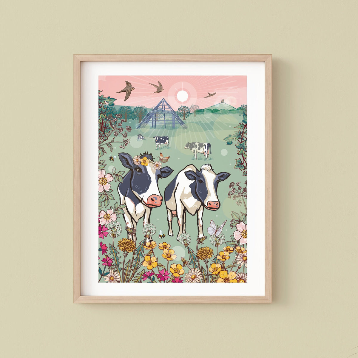 Glastonbury Cows Wall Art Print, Moo-Sic Festival Illustration Print