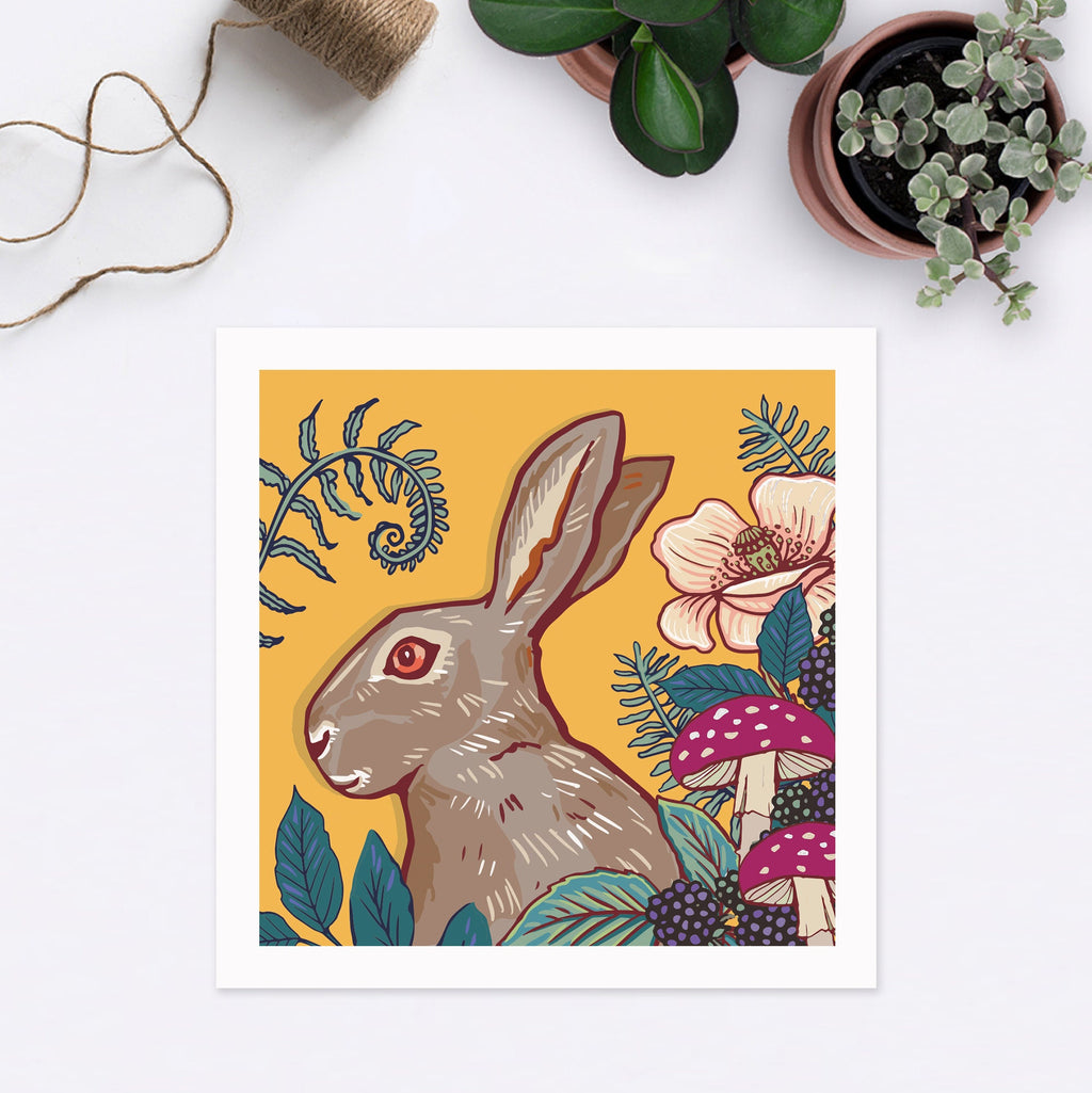Woodland Hare Square Wall Art Print 8x8