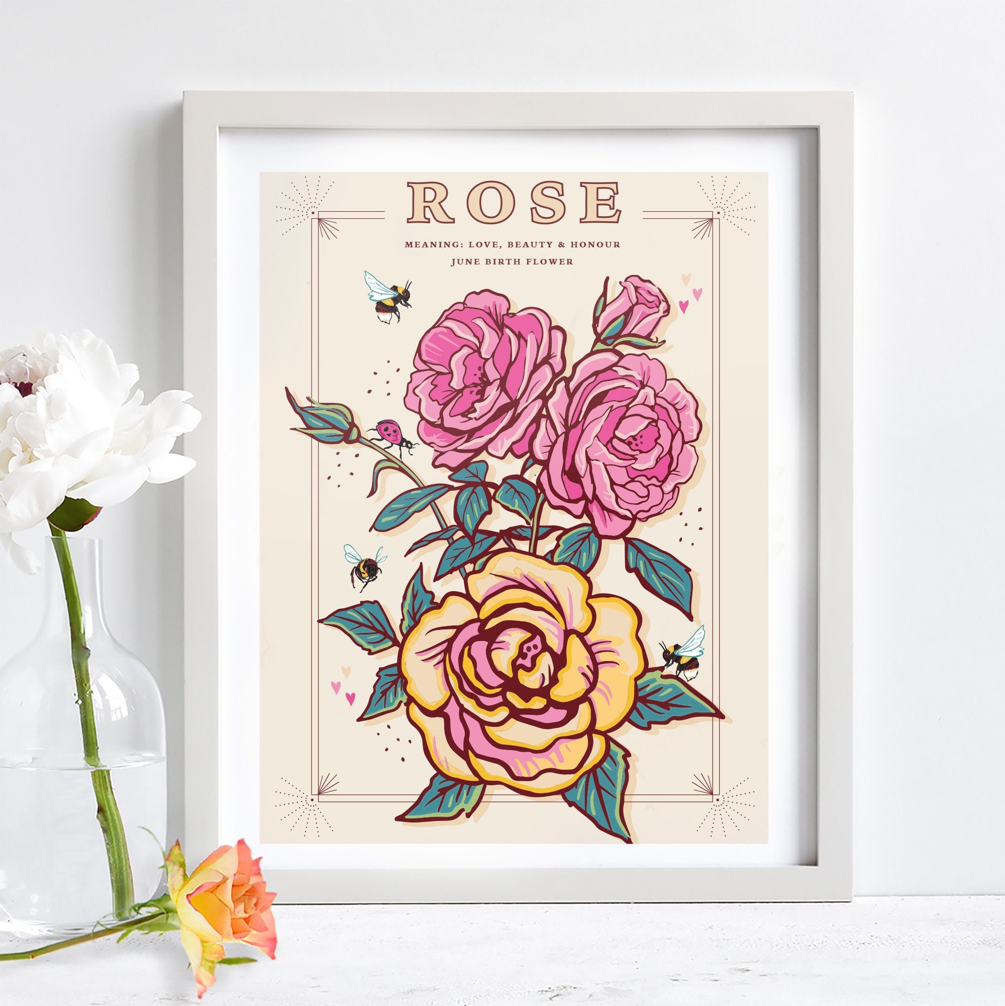Rose June Birth Flower Wall Art Print