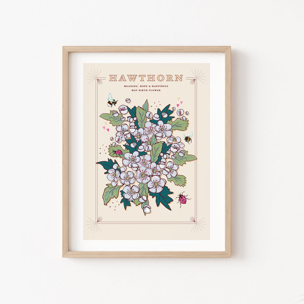 Hawthorn May Birth Flower Wall Art Print