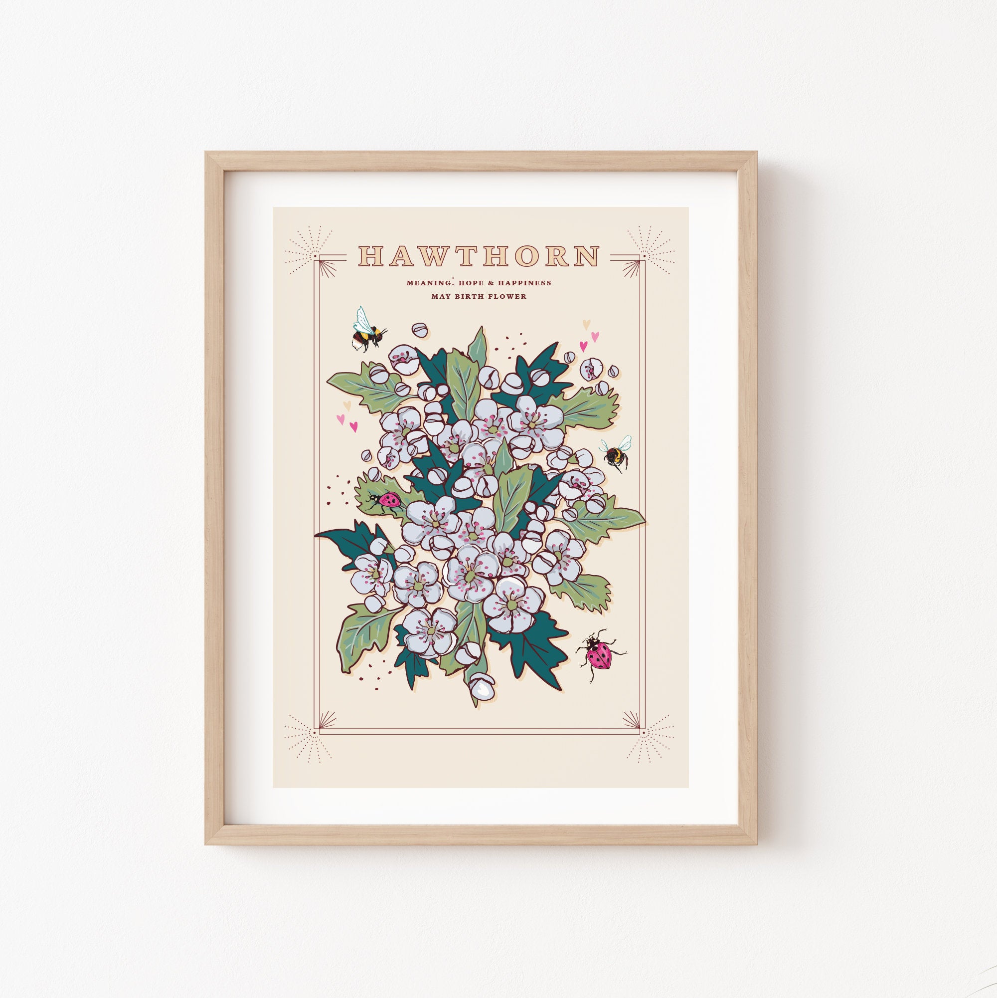 Hawthorn May Birth Flower Wall Art Print