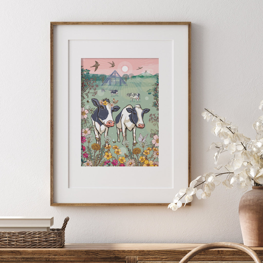 Glastonbury Cows Wall Art Print, Moo-Sic Festival Illustration Print