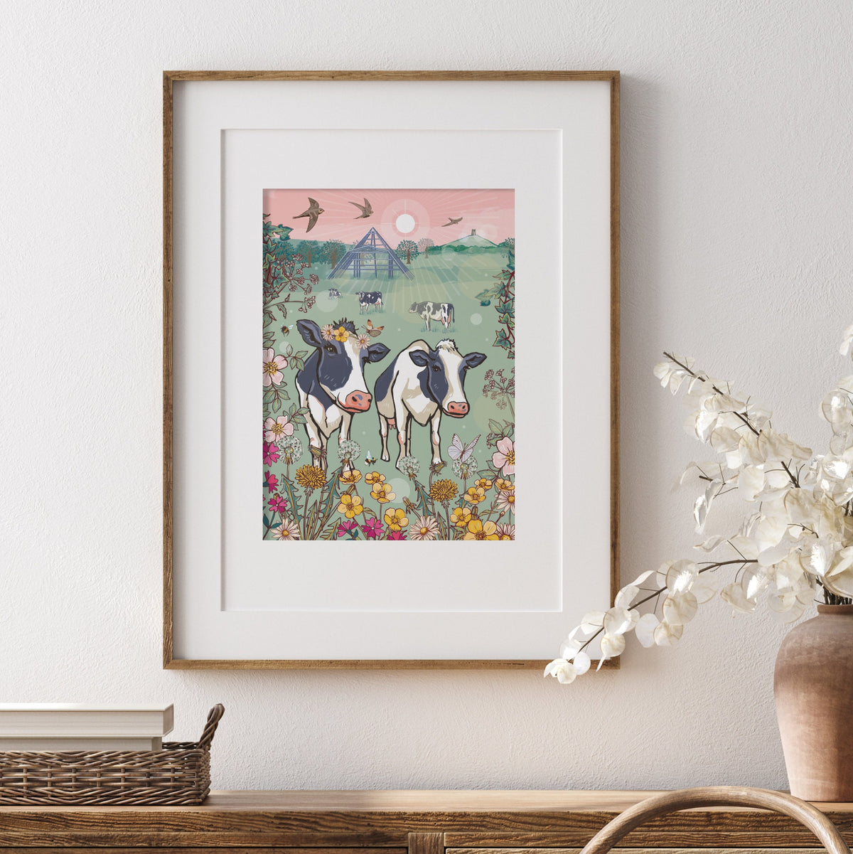 Glastonbury Cows Wall Art Print, Moo-Sic Festival Illustration Print