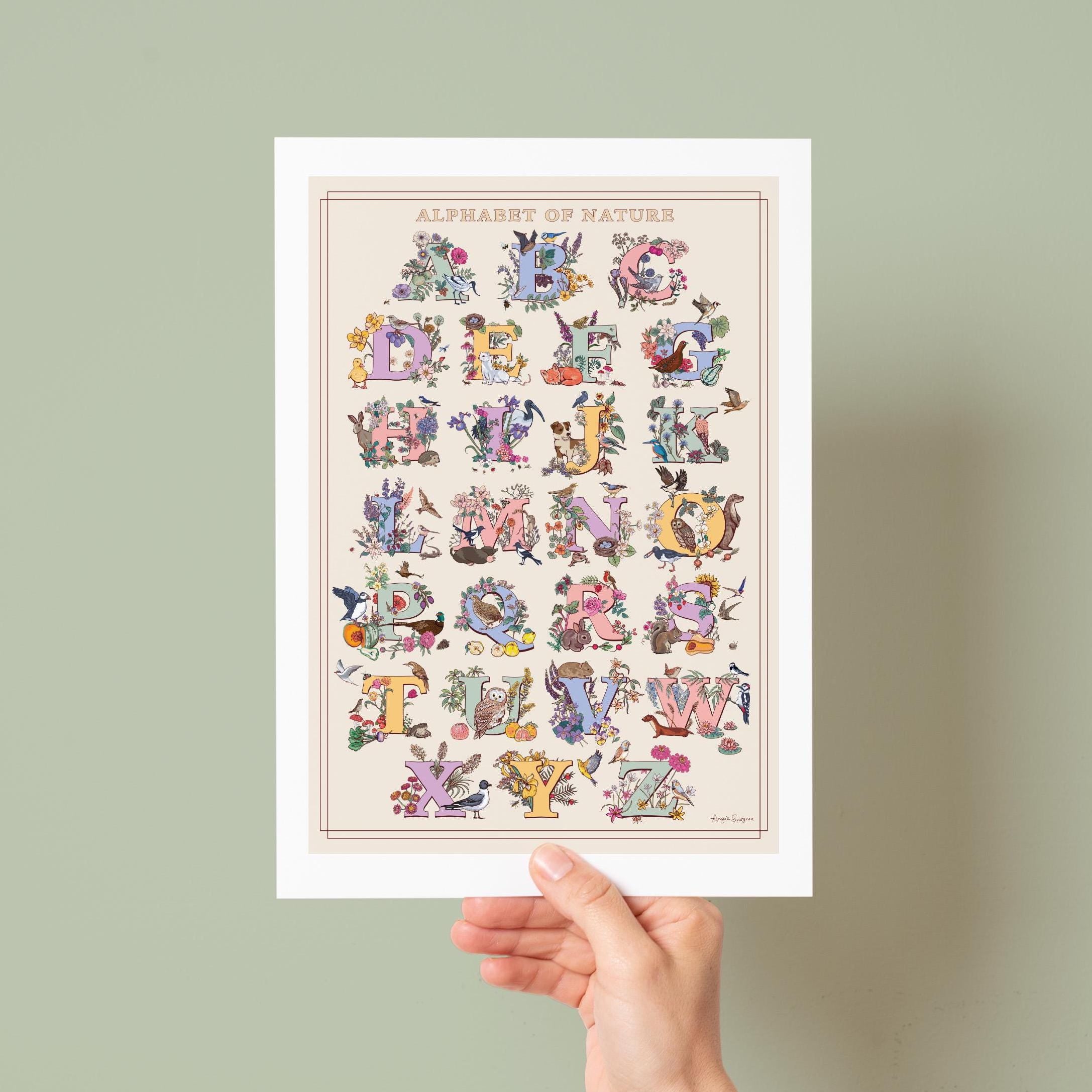 A to Z of Nature Alphabet Wall Art Print A4 size