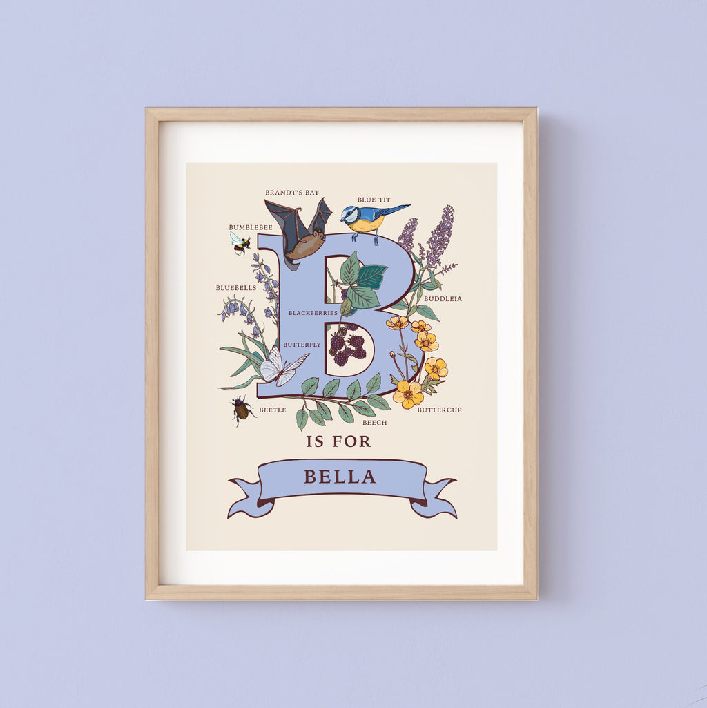 Personalised Monogram Initial Letter B, Nature Guide Wall Art Print