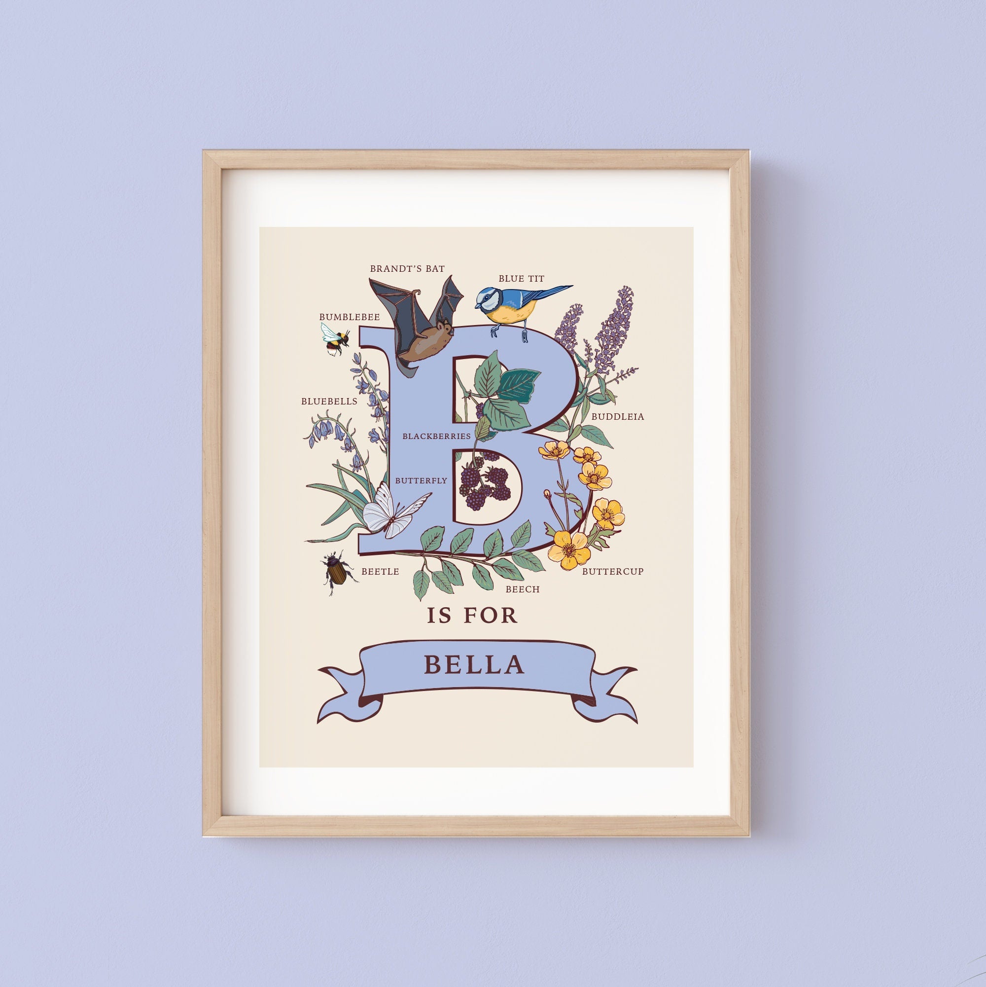 Personalised Monogram Initial Letter B, Nature Guide Wall Art Print