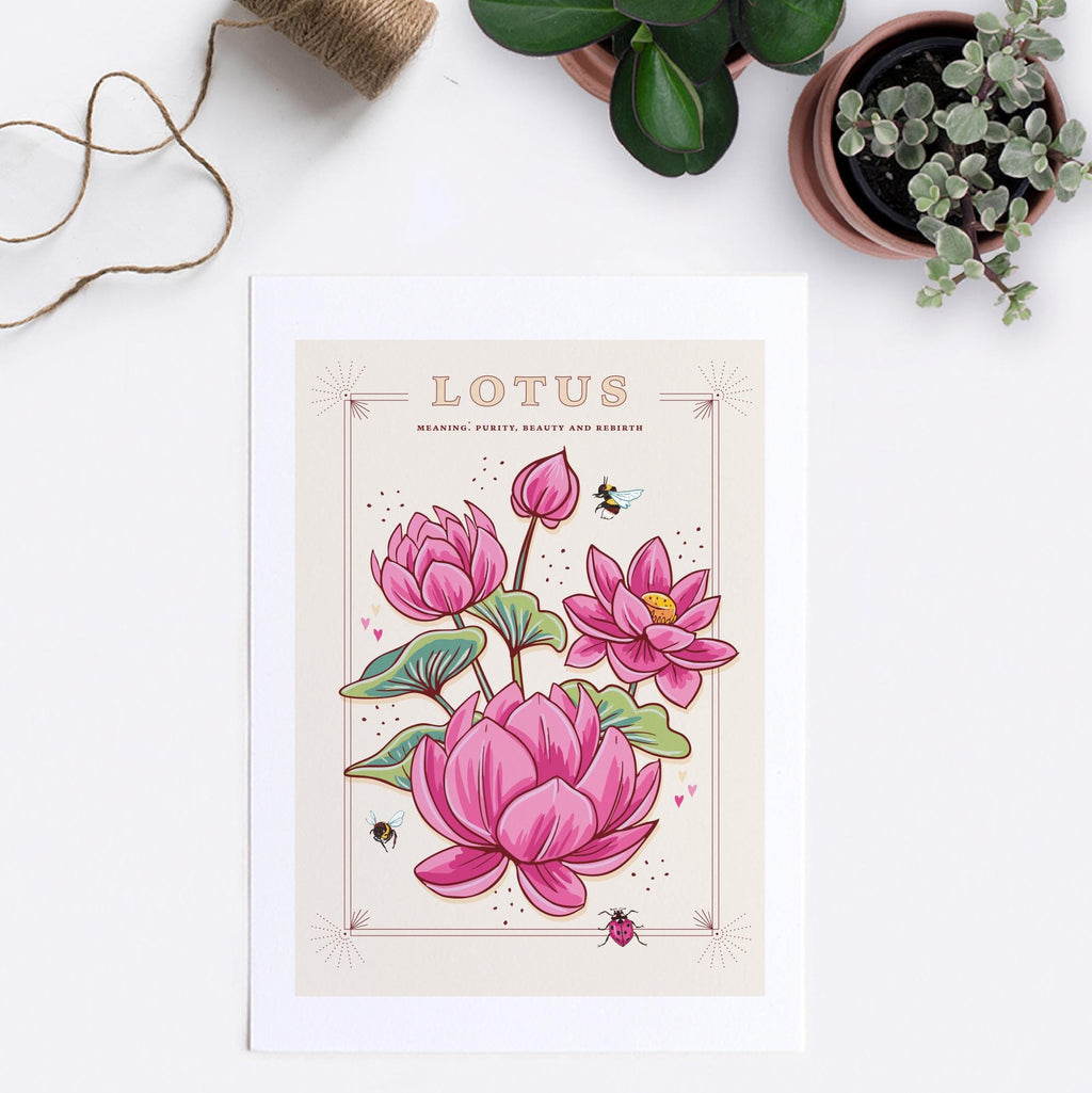 Lotus Flower Art Print, Vintage Botanical Illustration