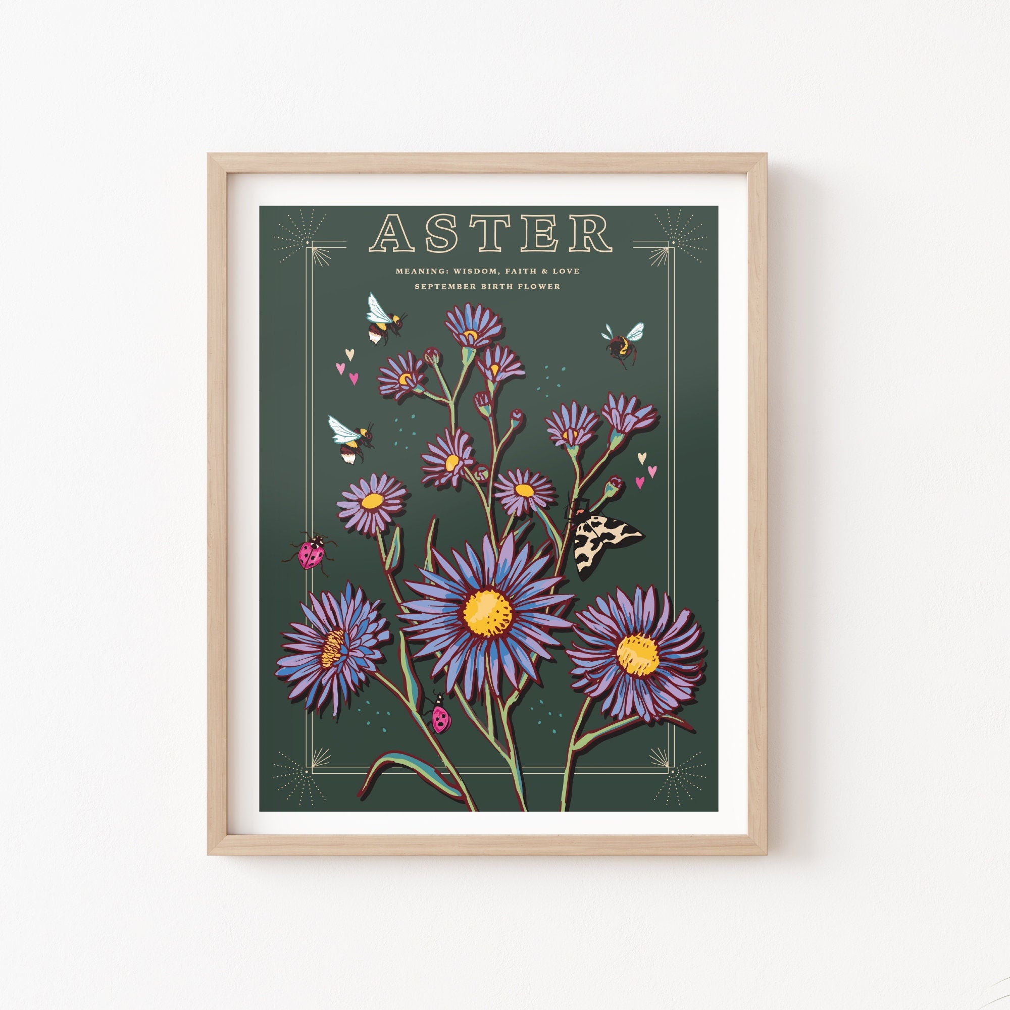 Aster September Birth Flower Wall Art Print