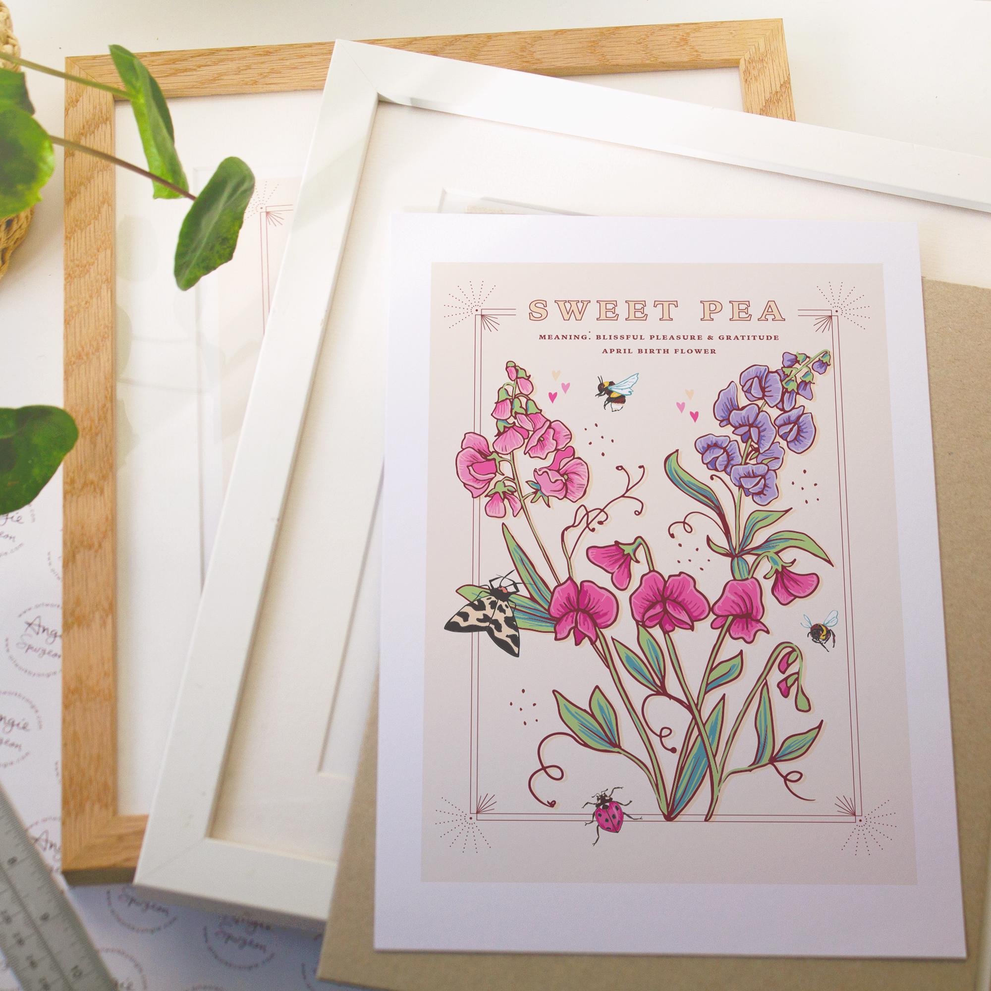 Sweet Pea April Birth Flower Wall Art Print