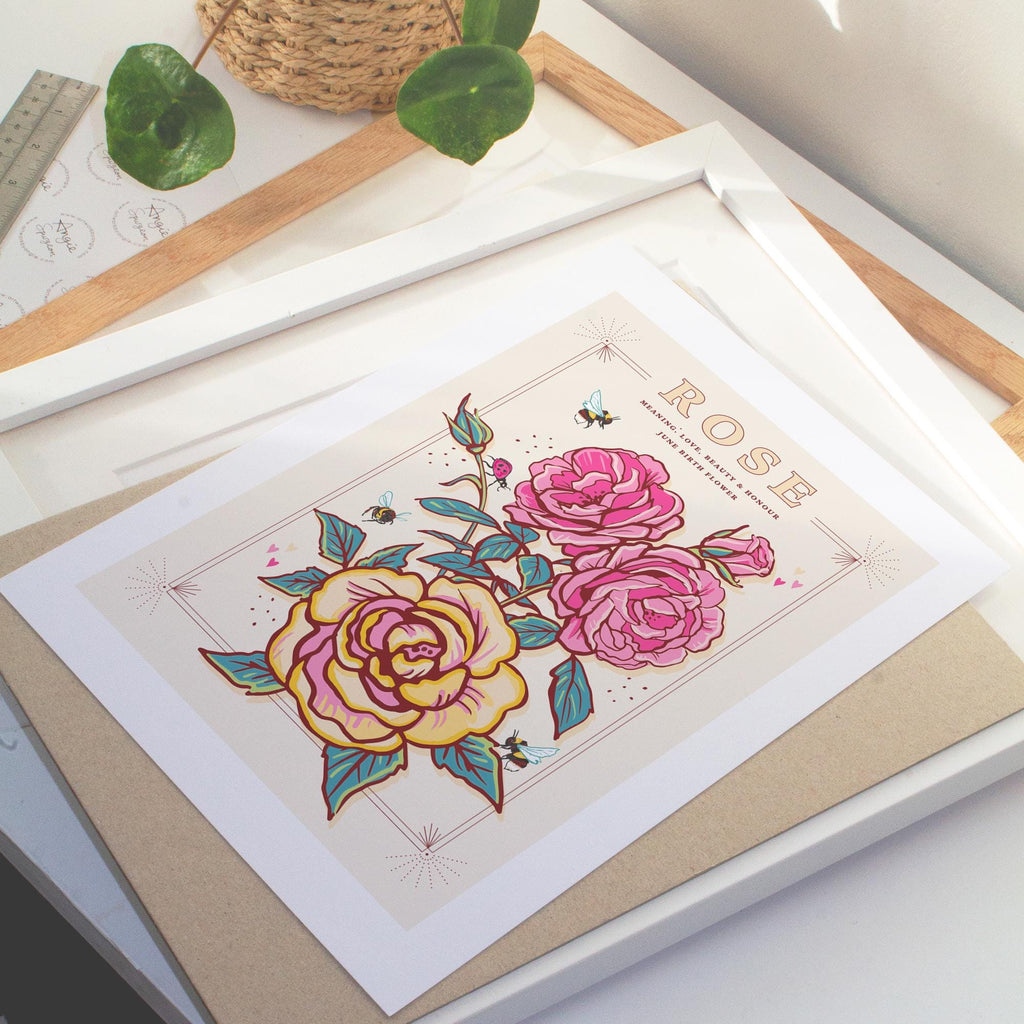 Rose June Birth Flower Wall Art Print
