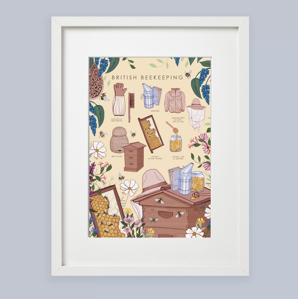 British Beekeeping Nature Guide Wall Art Print