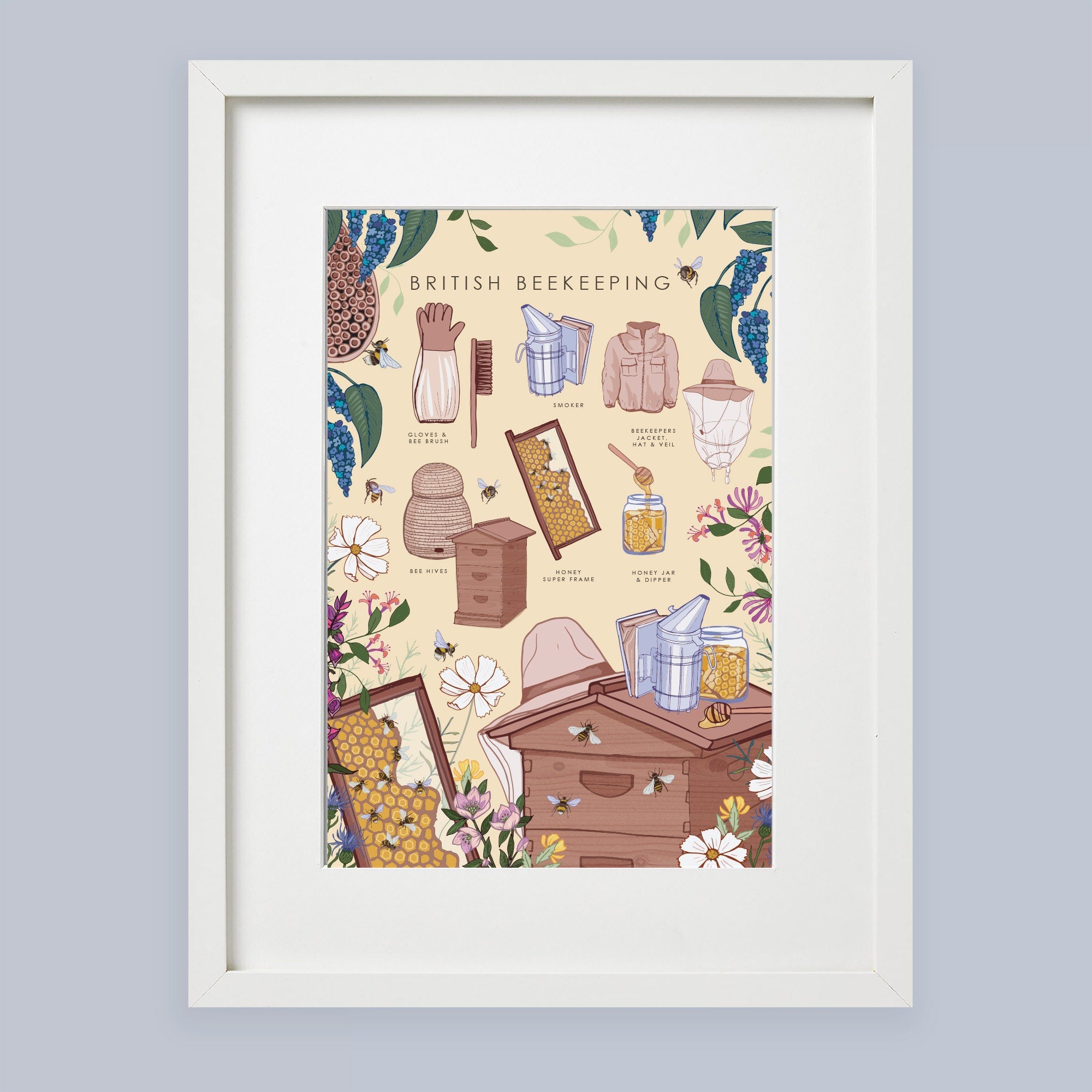 British Beekeeping Nature Guide Wall Art Print