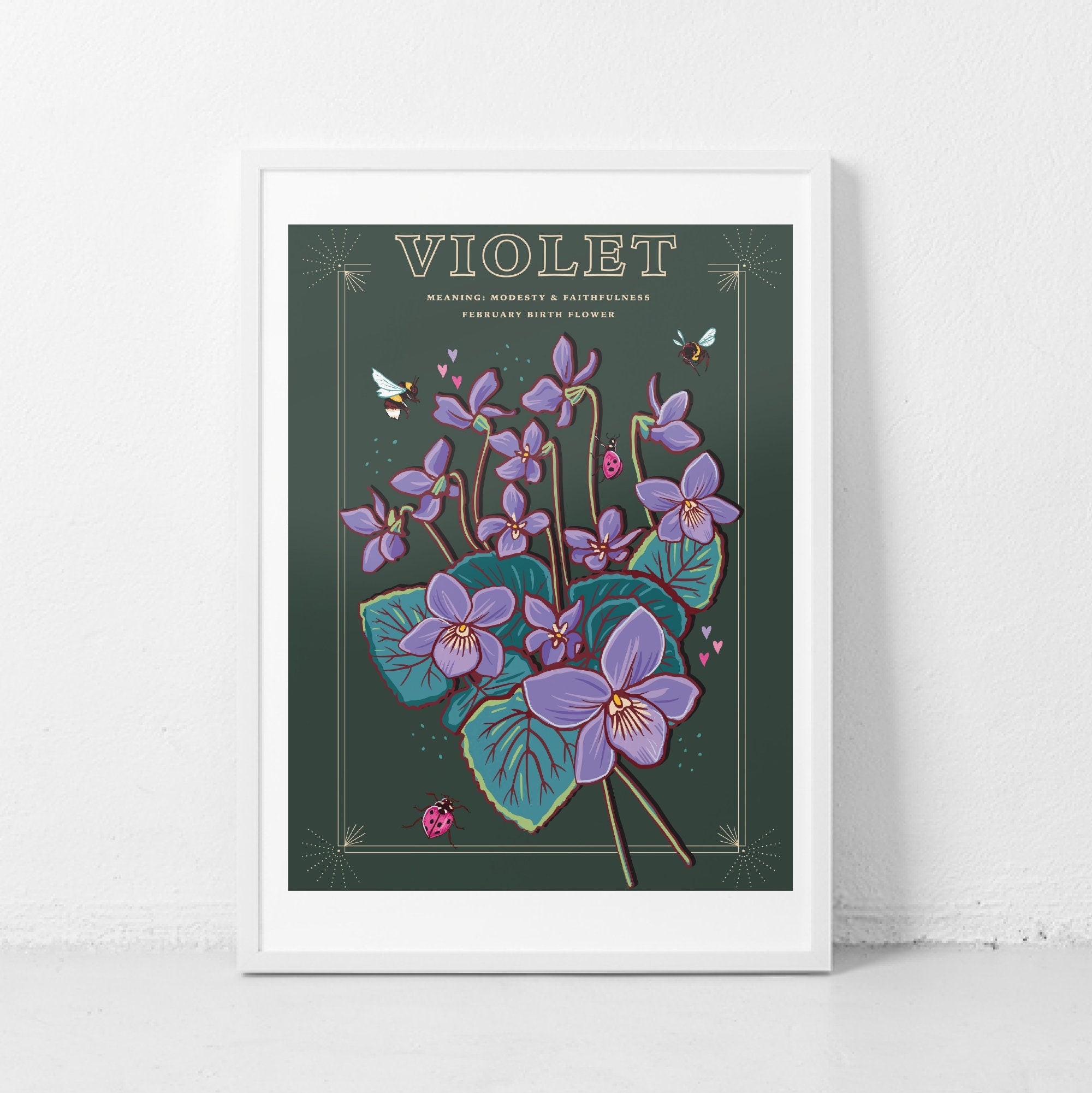 Violets February Birth Flower Wall Art Print