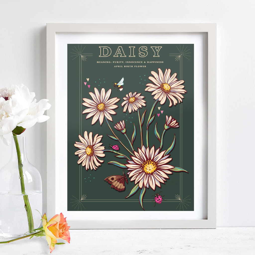 Daisy April Birth Flower Wall Art Print