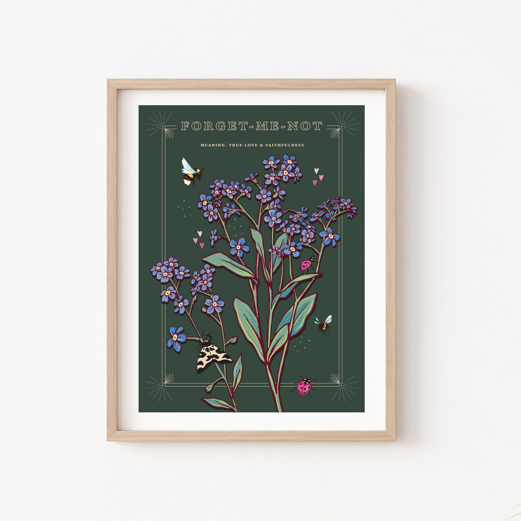 Forget Me Not Wall Art Print, True Love Flower Illustration Print