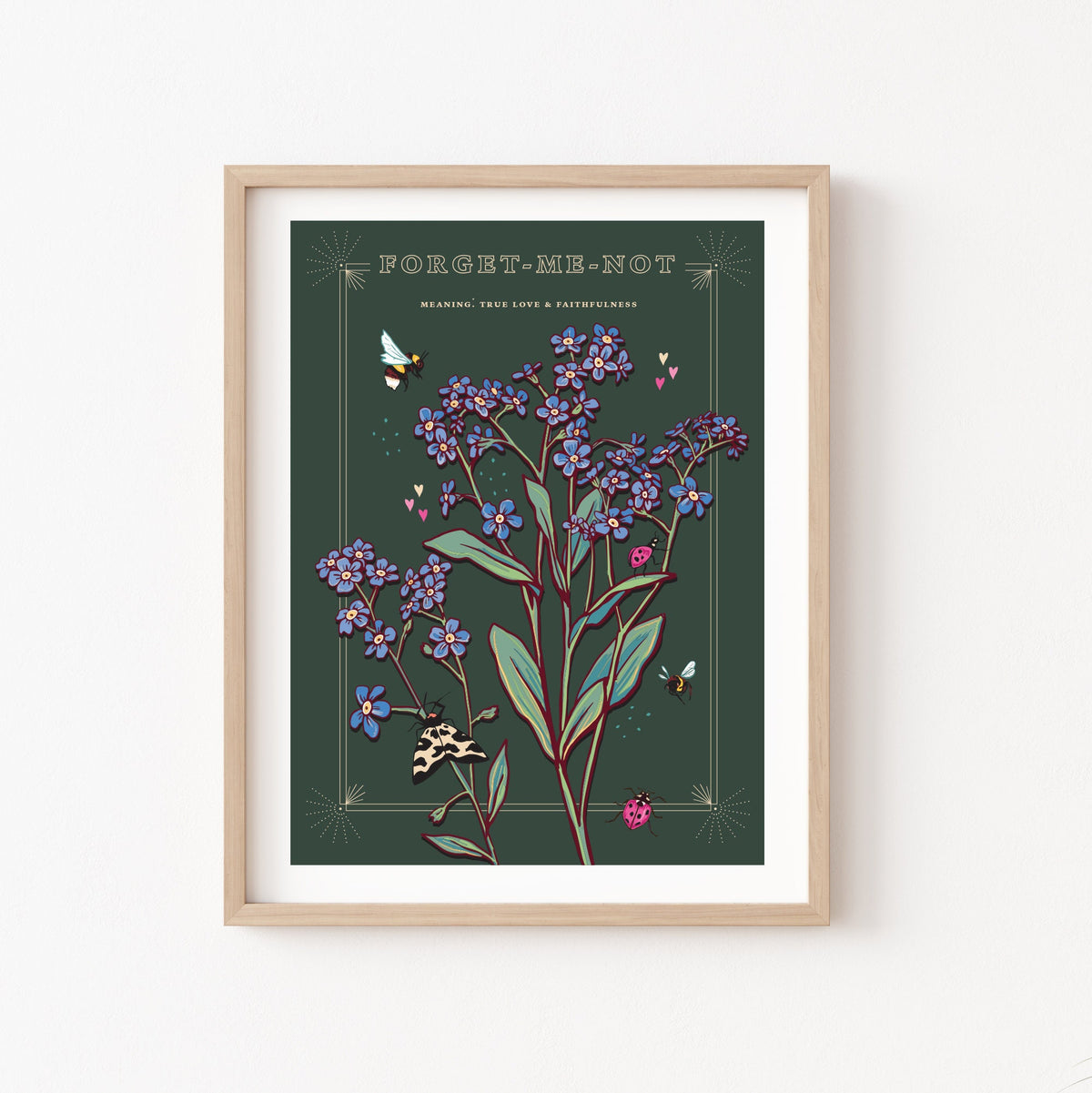 Forget Me Not Wall Art Print, True Love Flower Illustration Print
