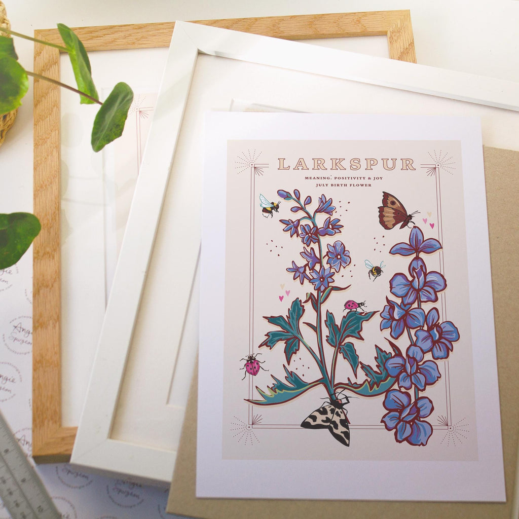Larkspur July Birth Flower Wall Art Print