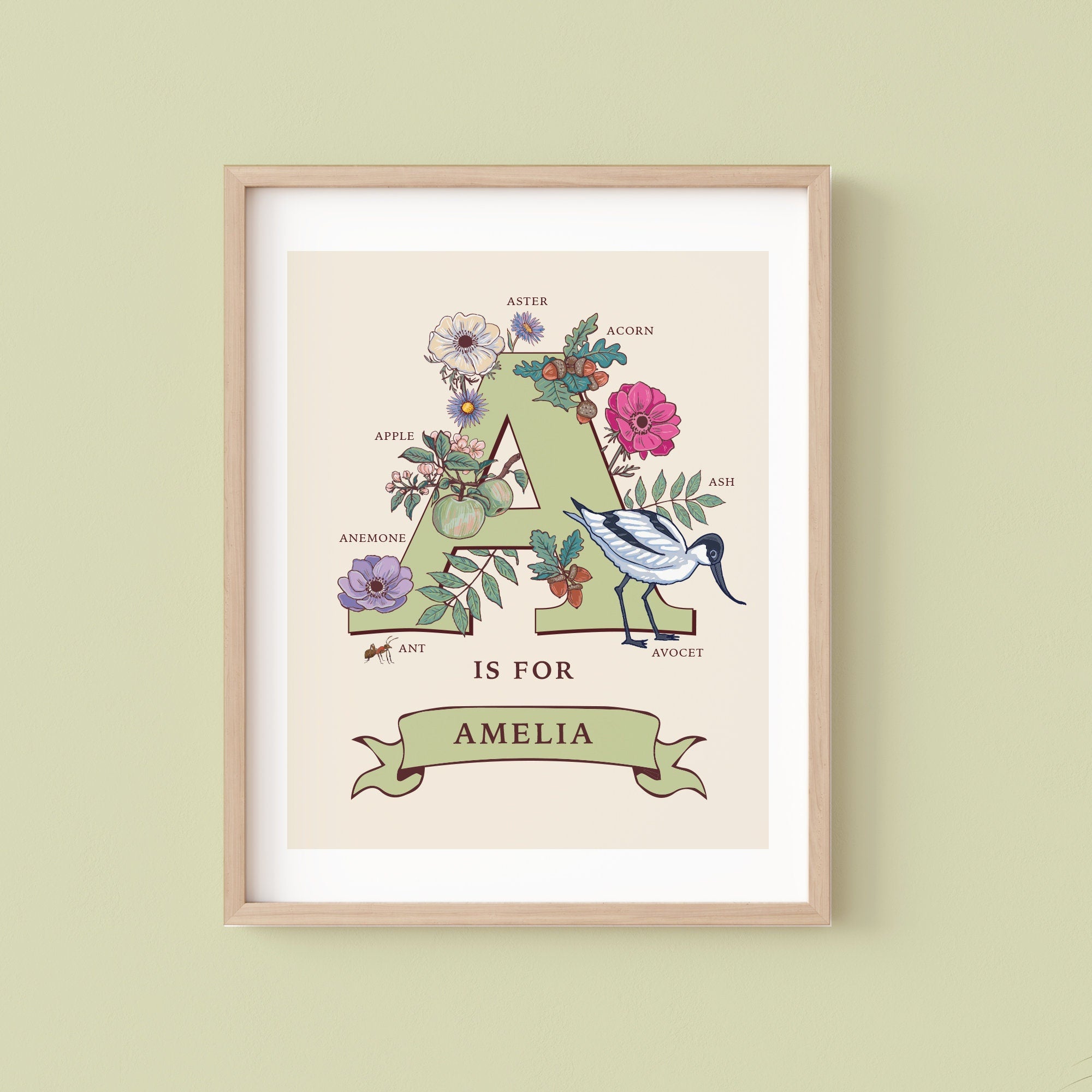 Personalised Monogram Initial Letter A, Nature Guide Wall Art Print