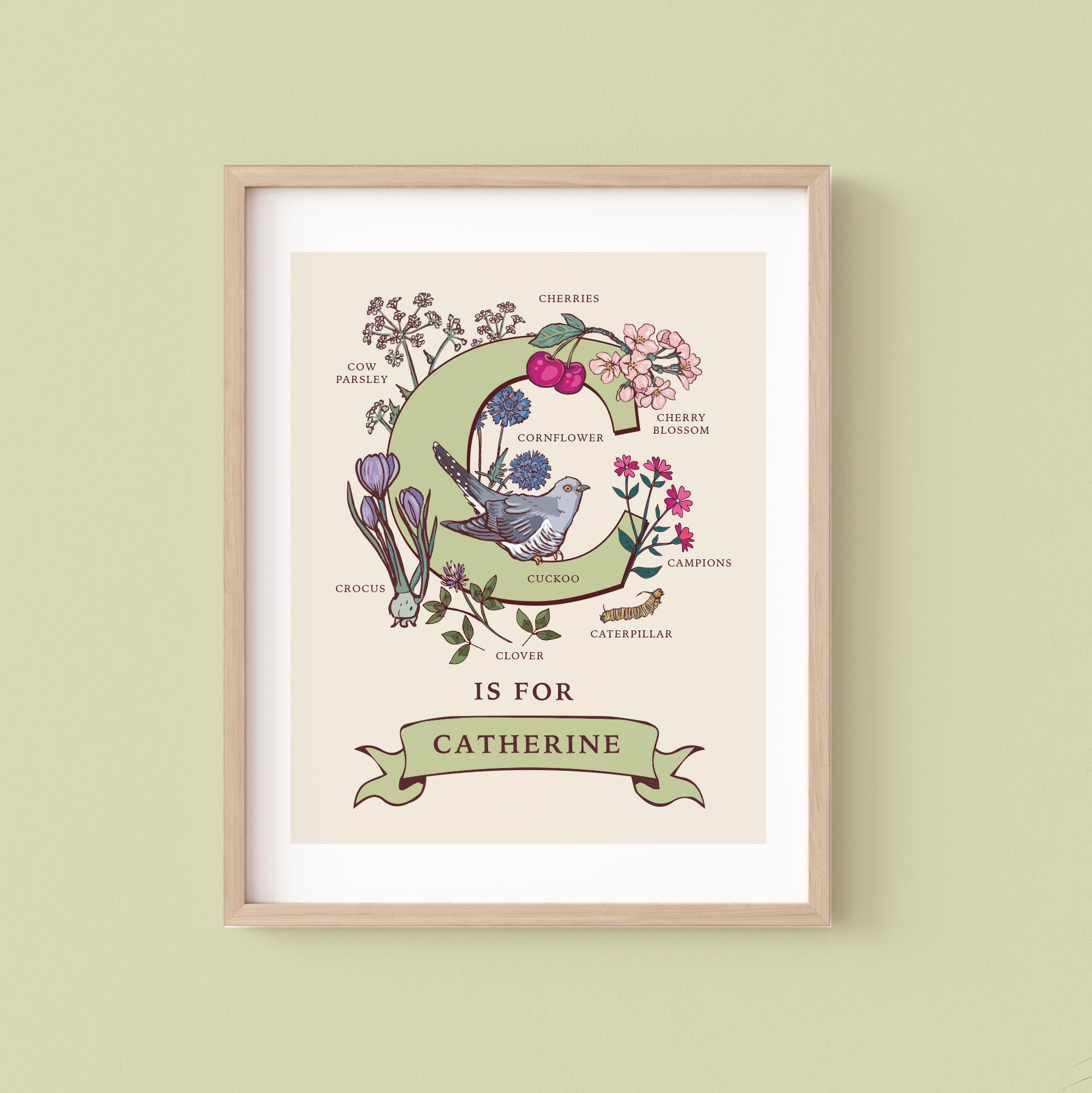 Personalised Monogram Initial Letter C, Nature Guide Wall Art Print