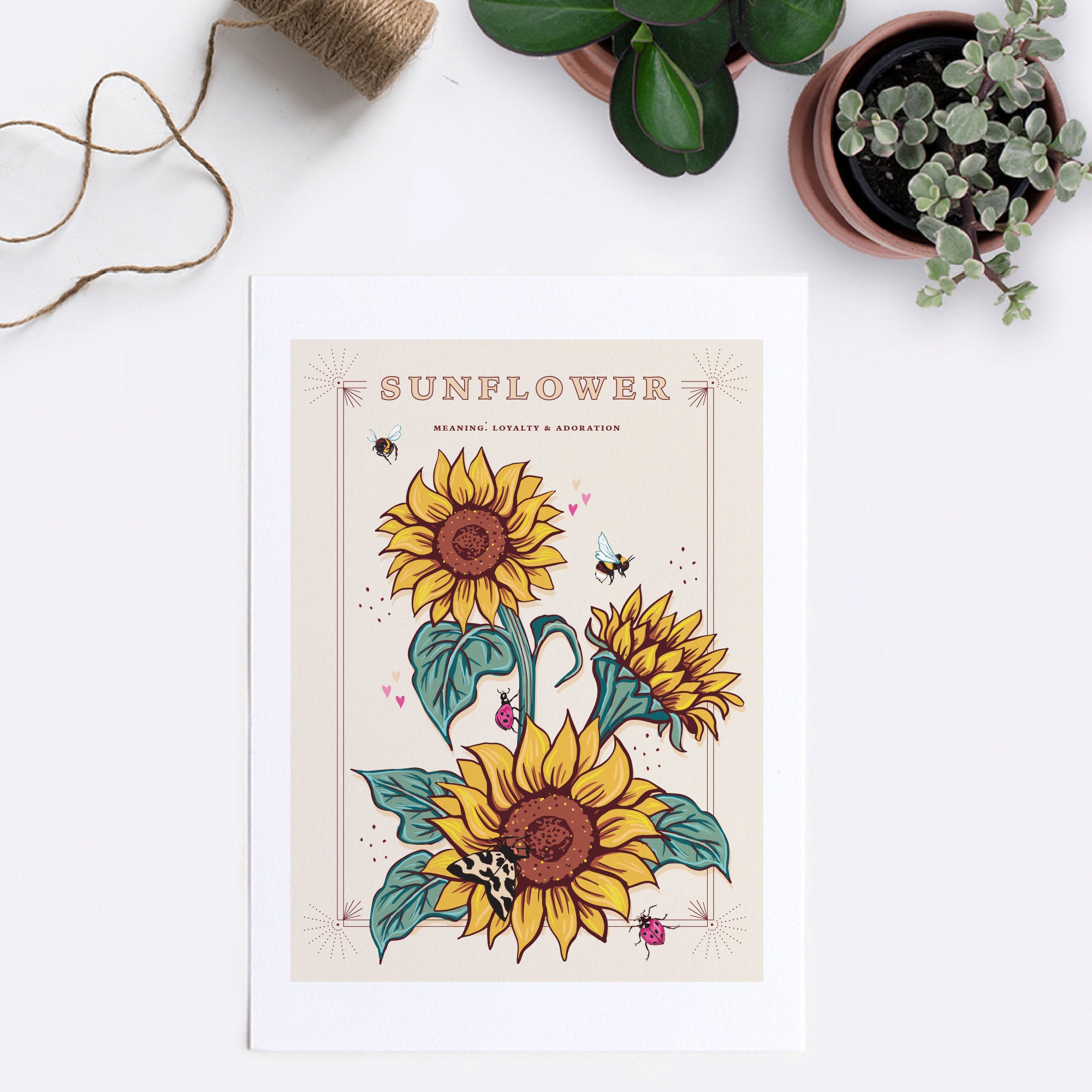 Sunflower Wall Art Print, Loyalty and Adoration Flower Illustration Print