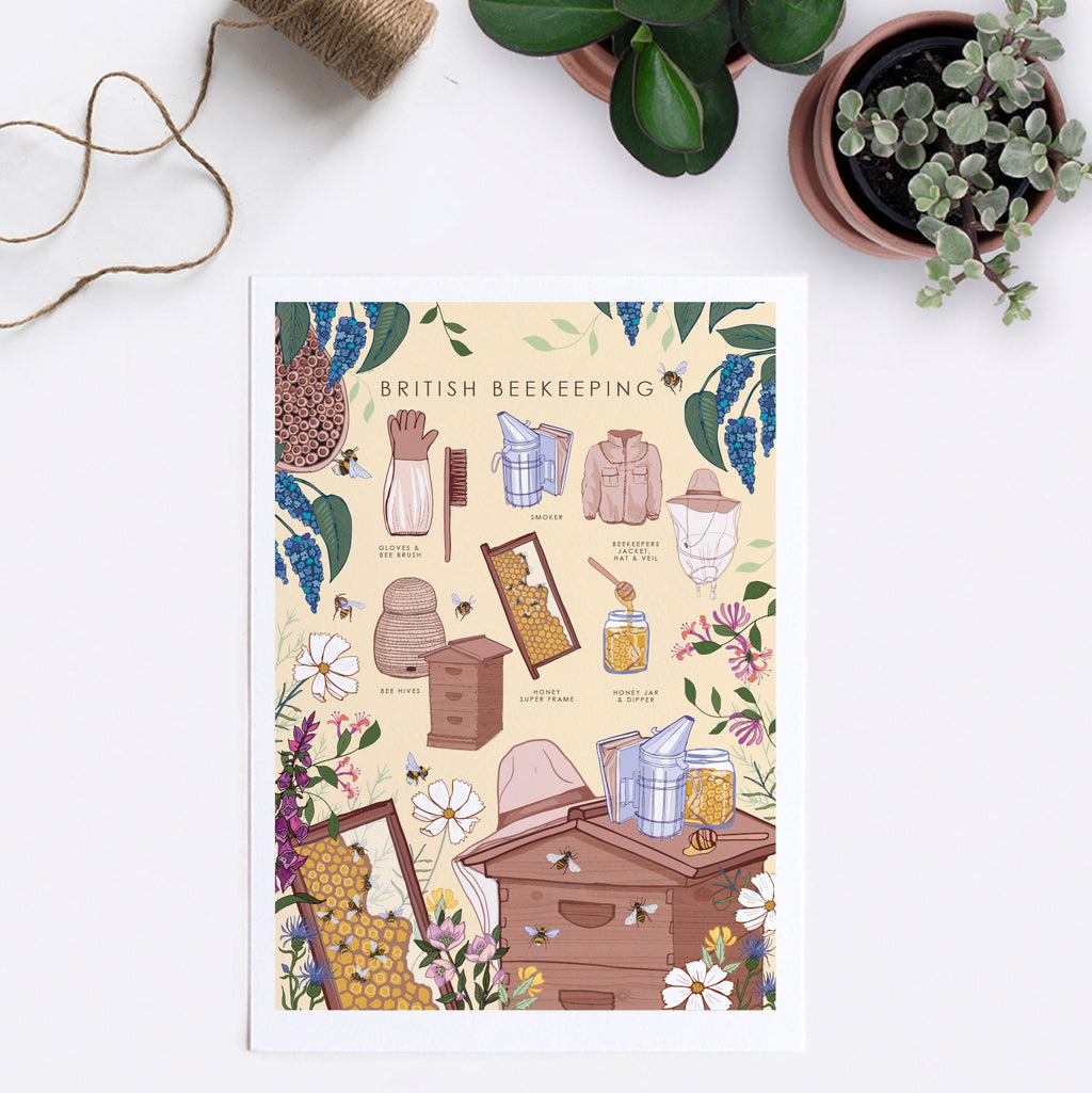 British Beekeeping Nature Guide Wall Art Print