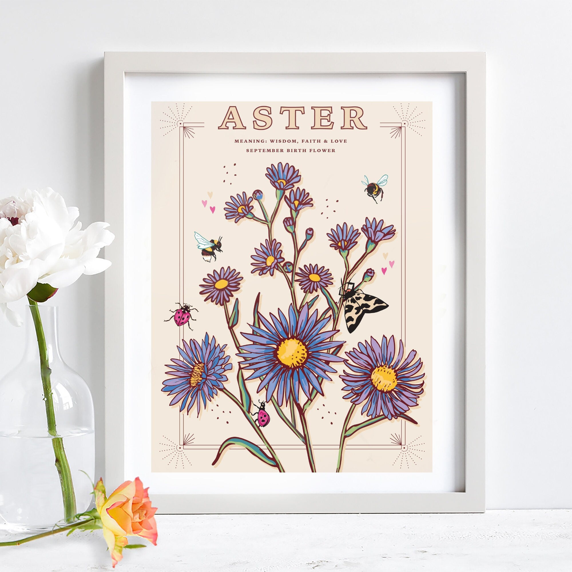 Aster September Birth Flower Wall Art Print