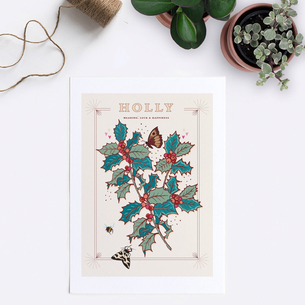 Holly Berries December Birth Month Wall Art Print