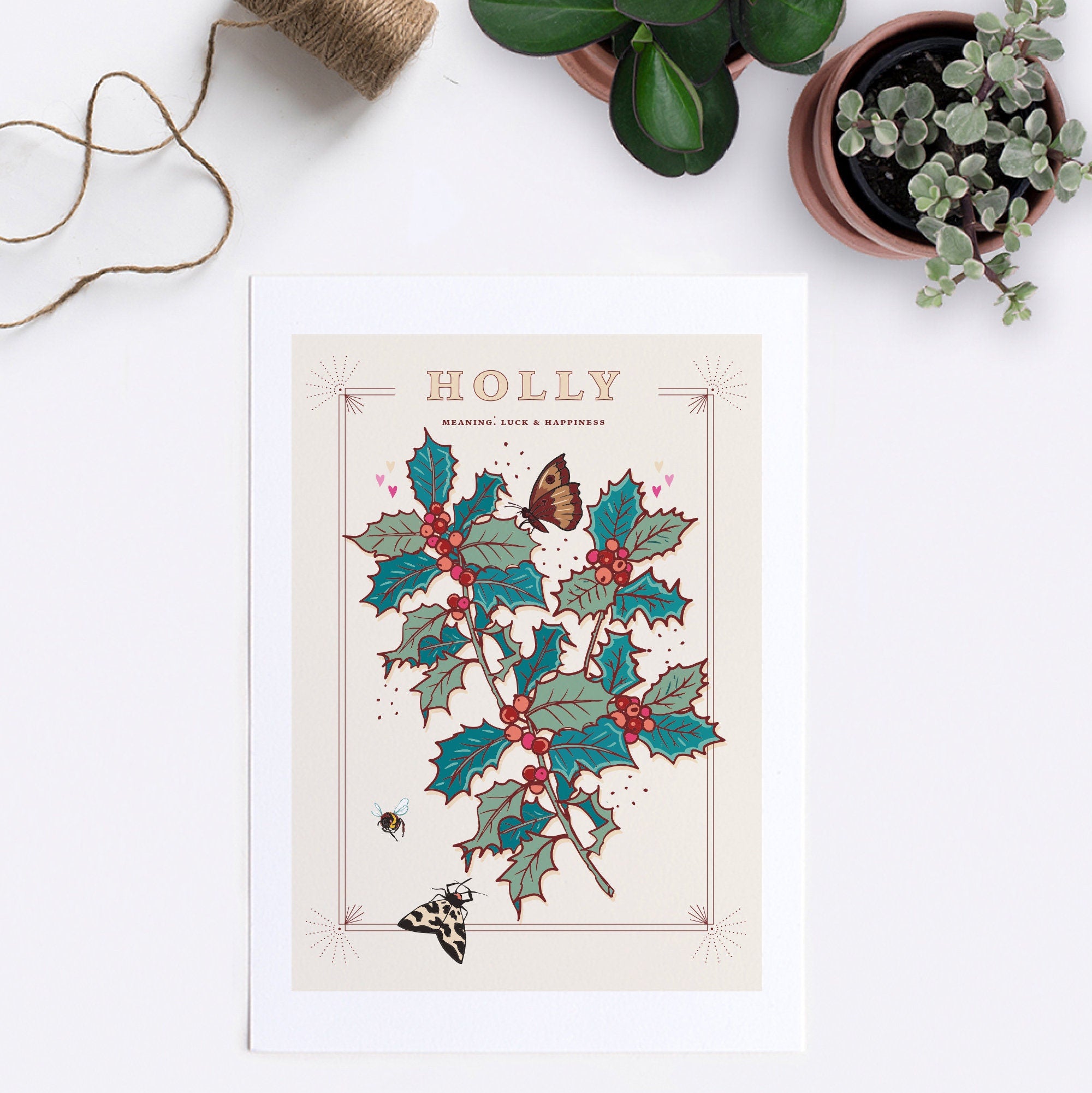 Holly Berries December Birth Month Wall Art Print