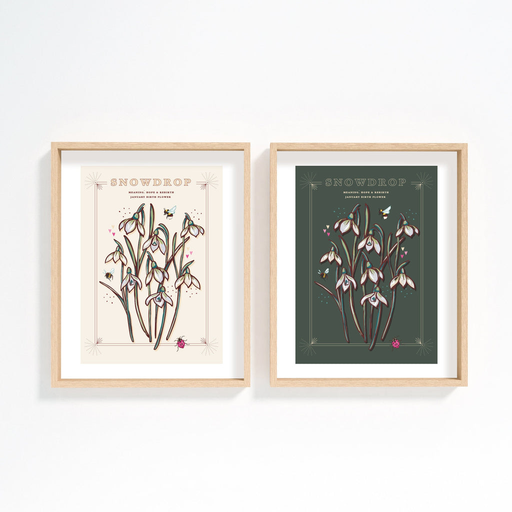 Snowdrops January Birth Flower Wall Art Print