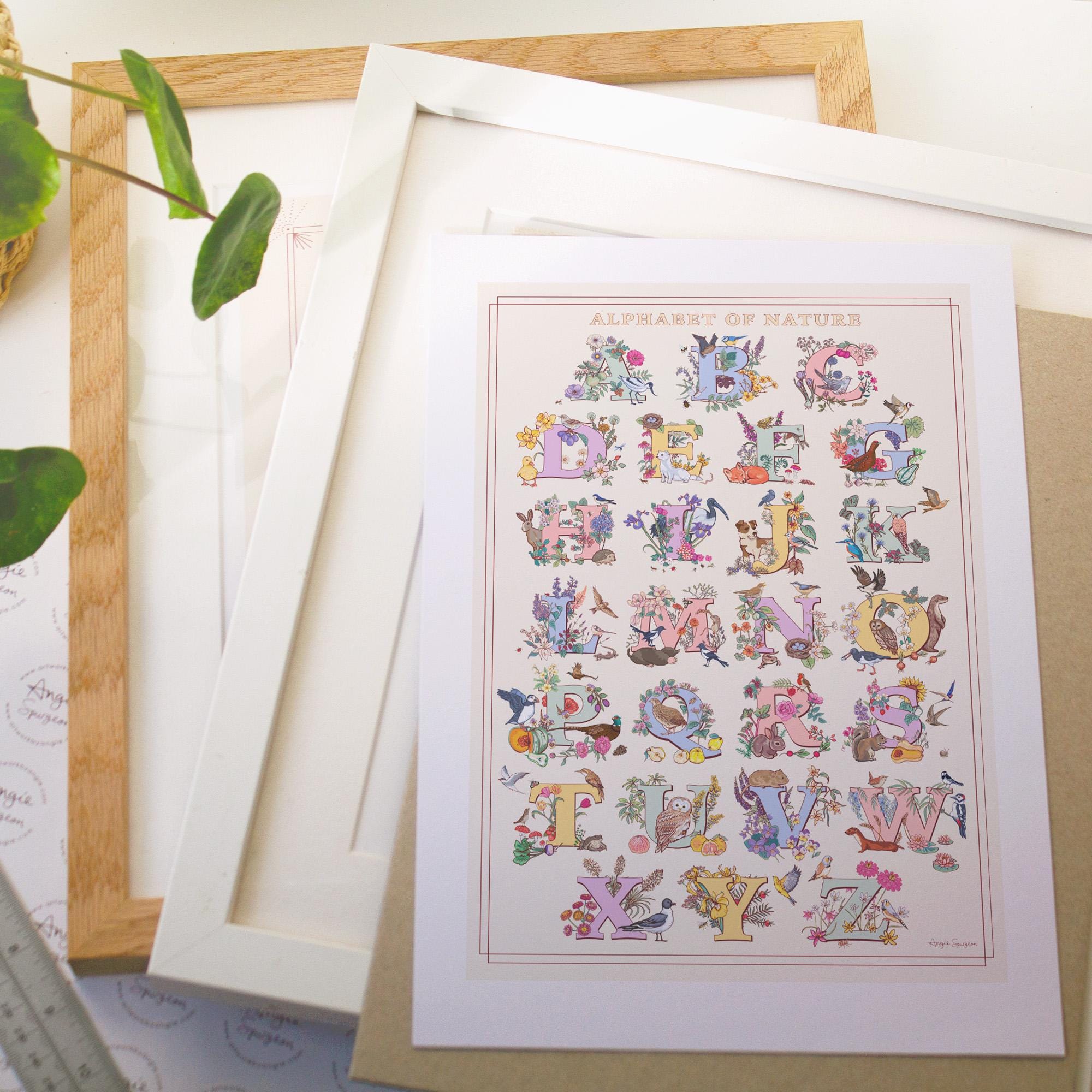 A to Z of Nature Alphabet Wall Art Print A4 size