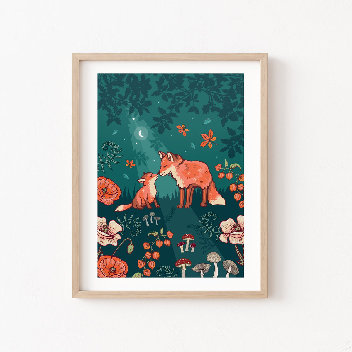 Fox and Cub in Autumn Woodland Nursery Print