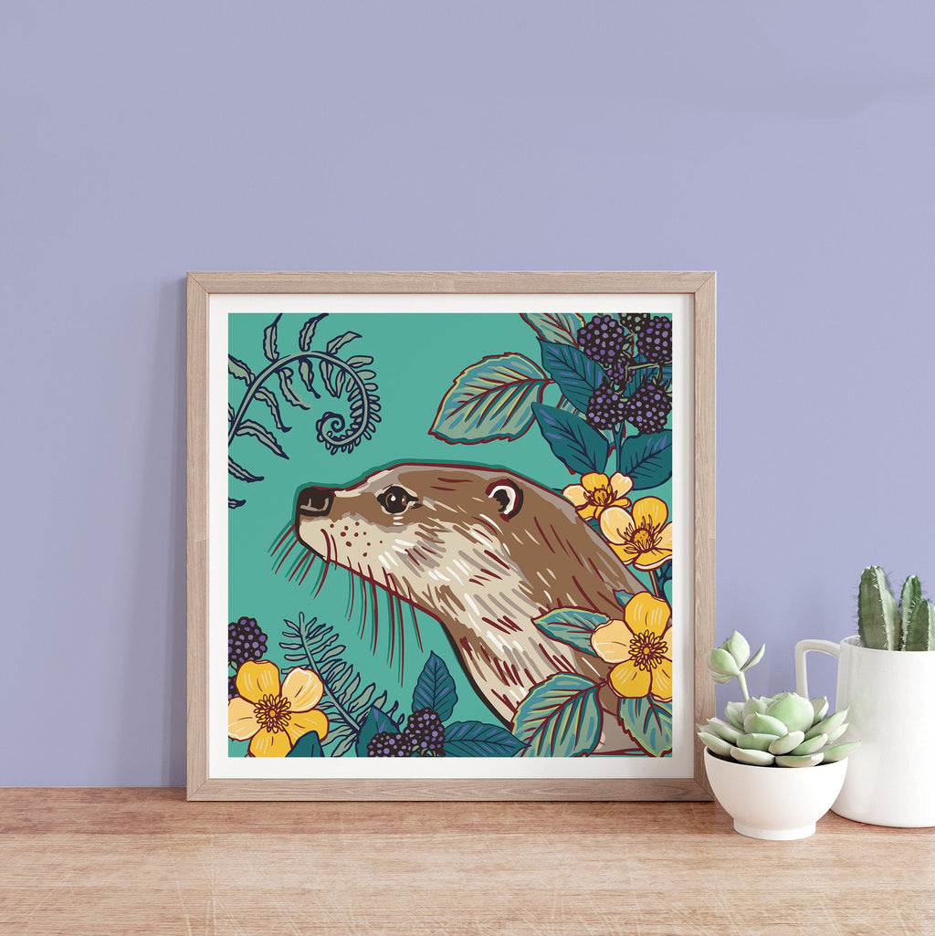Woodland Otter Square Wall Art Print 8x8