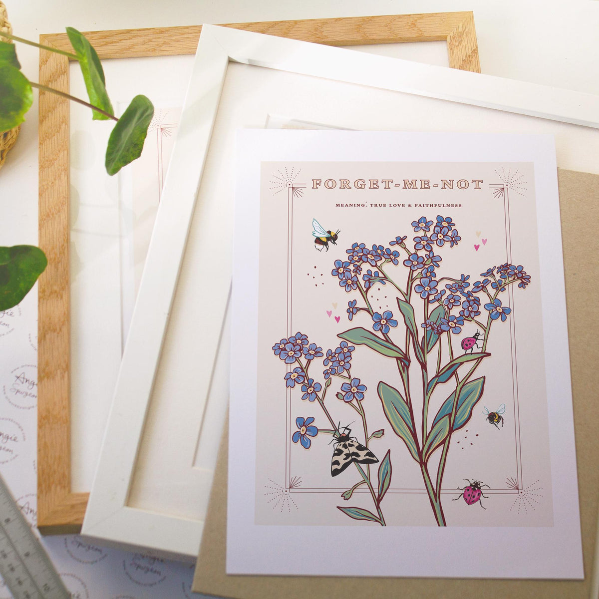 Forget Me Not Wall Art Print, True Love Flower Illustration Print