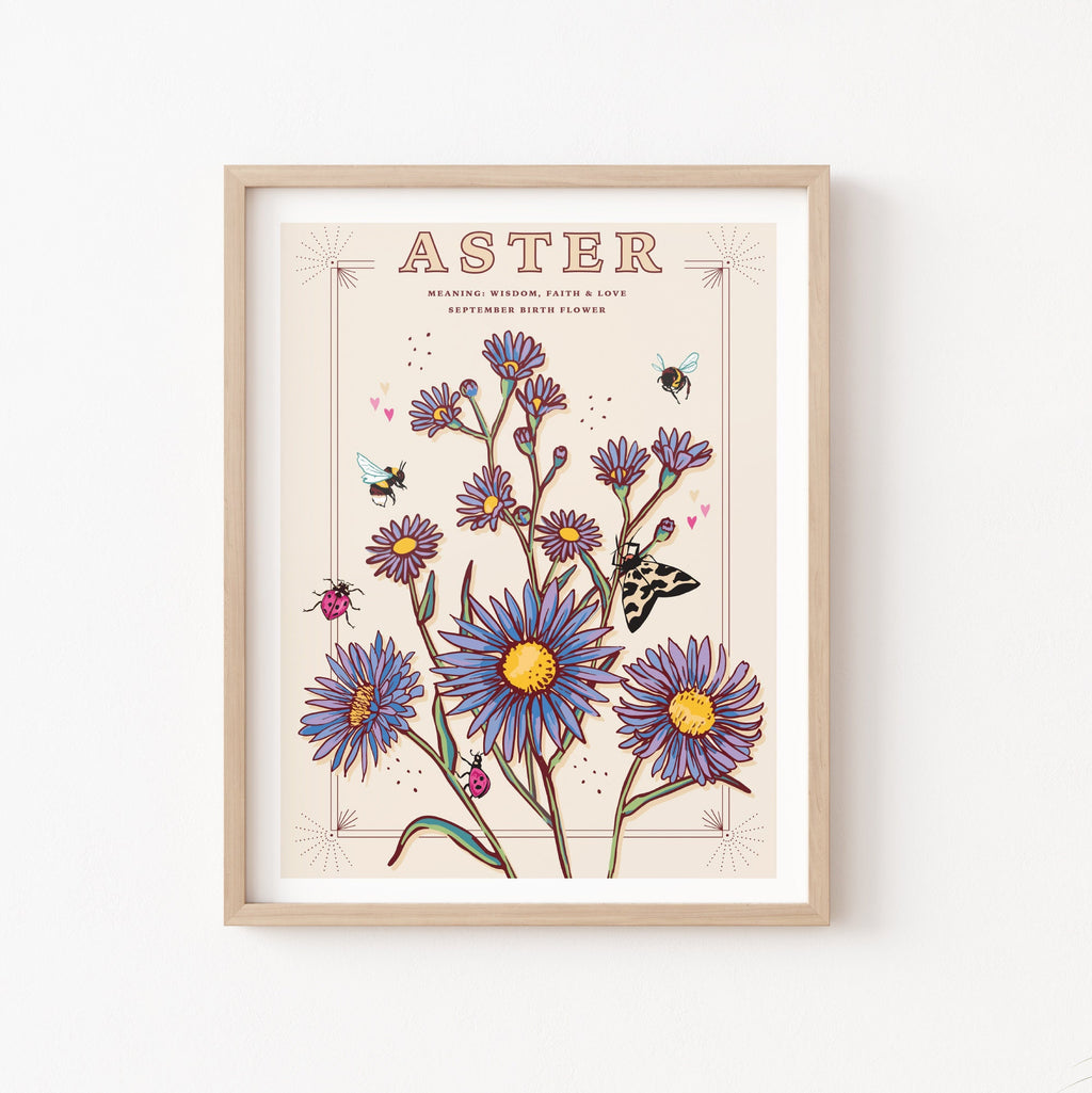 Aster September Birth Flower Wall Art Print