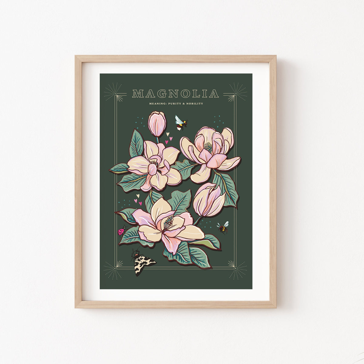 Magnolia Wall Art Print, Meaning of Flowers Illustration Print