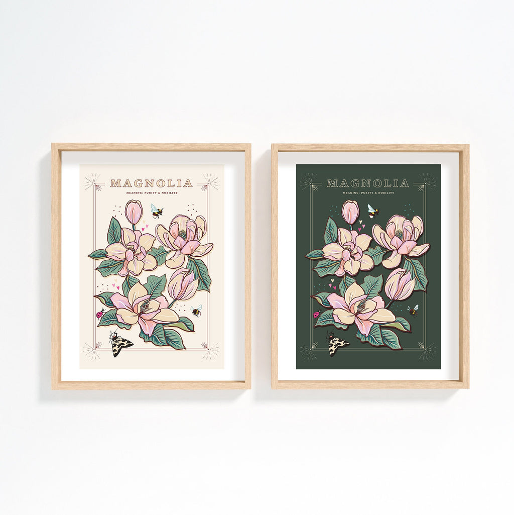 Magnolia Wall Art Print, Meaning of Flowers Illustration Print